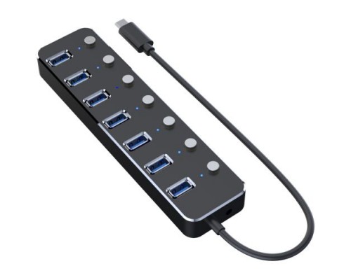 USB-концентратор HRS A22 (разветвитель Type-С HUB) на 7 портов USB 3.0 металлический с выключателем (60 см) (Черный)