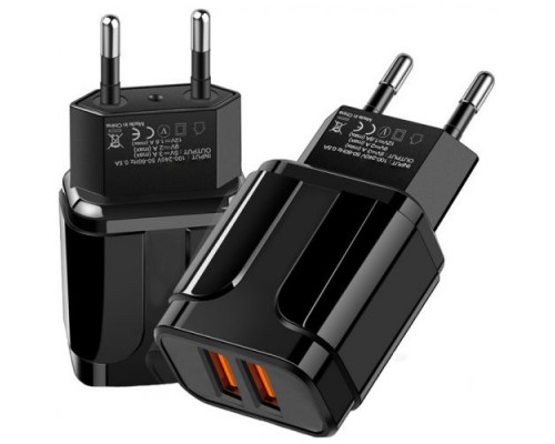 Сетевое зарядное устройство GSMIN TE-025 2хUSB (2,4A, 5V) (Черный)